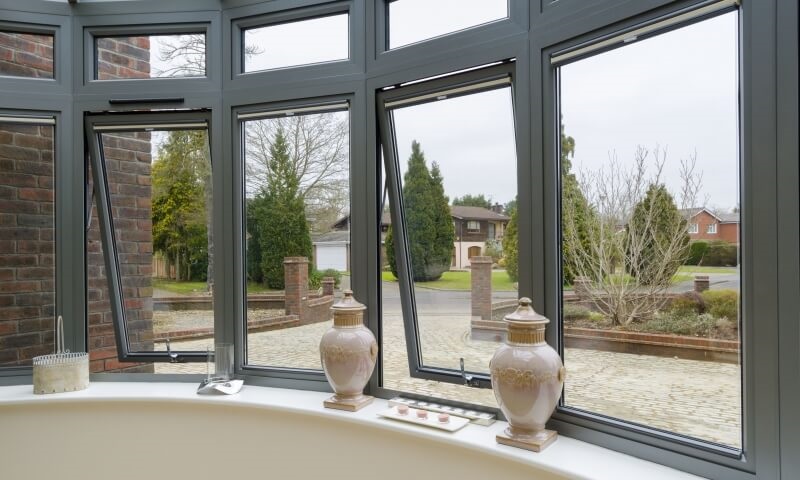 Grey aluminium bay windows