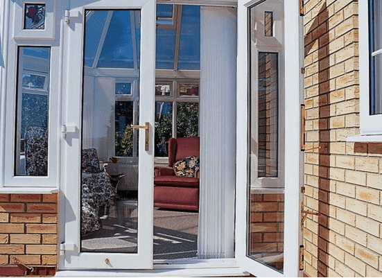 Double glazed French doors offer a stunning aesthetic